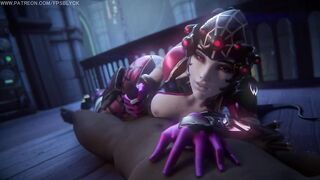 Widowmaker shakes her nice ass and gets her face fucked