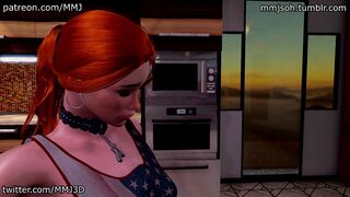 Hot redhead gets bent over and fucked by a sexy brunette futanari girl