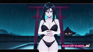 Ourdream - Huge-chested Anime Honeys Neon Rooftop Joy In Her Black Undergarments