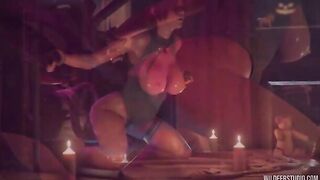 Lara Croft Tricked for Halloween VHS - Lara Croft get a 3D deepthroat face fuck from big dicked futa