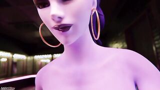 Widowmaker teleports to fuck Black Widow and Raven's ass with huge futa dick