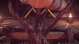 Lara Croft is tied up and then savaged by multiple tentacles while girl masturbates