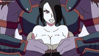 Lulu from Final Fantasy gets her big boobs milked by two beastmen