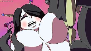Lulu from Final Fantasy gets her big boobs milked by two beastmen