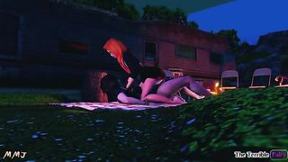 Campfire Memories - Redhead with glasses gets her pussy filled by a futanari