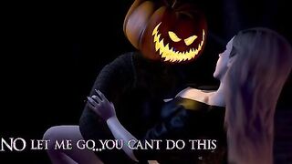 Straw Man - Pumpkin head monster pounds pussy of blonde girl in the garden