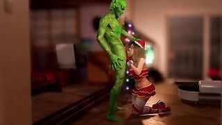 The Grinch - Blonde girl in xmas outfit gets doggy style anal from the Grinch's green cock