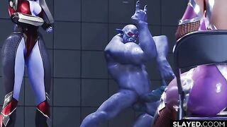 Taimanin Kiriko - Overwatch Kiriko is fucked by a giant monster dick