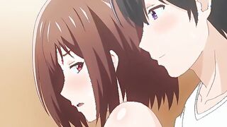 Room Sharing - Busty hentai teen tears her hymen as she sits on her boyfriend's cock