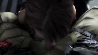 Only in Whispers - Metal Gear Quiet gives a blowjob and rides cock cowgirl in the back of helicopter