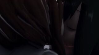 Asui's New Quirk - Tsuyu Asui fucks Ochaco Uraraka with her futa cock in classroom