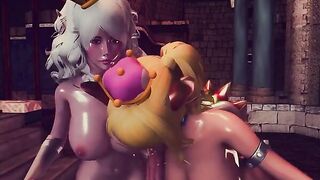 Luigi Gets Captured Again - Bowsette, Boosette, and Chompette fuck Luigi's brains out