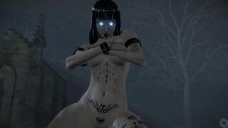 Living Dead Goth - Freaky 3D goth girl rides your cock in the graveyard