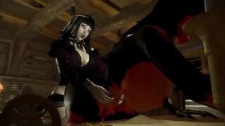 Gangplank Booty - Demon succubus gets on her knees to suck pirate's futa cock