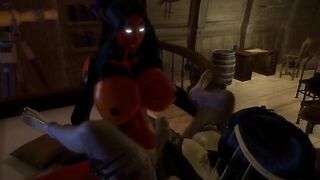 Gangplank Booty - Demon succubus gets on her knees to suck pirate's futa cock