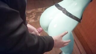 Sexy elf with huge tits gives a blowjob then shares in a 3some with her friend