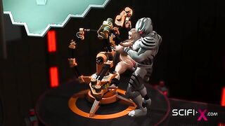 Sci-Fi 3D BDSM. Sex android fucks hard a hot cuffed hottie in restraints