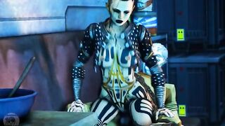 Blue Star 2 - Space girl with big tits deepthroats and gags on a freaky alien with 4 eyes