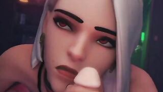 Mercy gets her futa cock sucked by Ashe while tied up