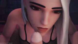 Mercy gets her futa cock sucked by Ashe while tied up