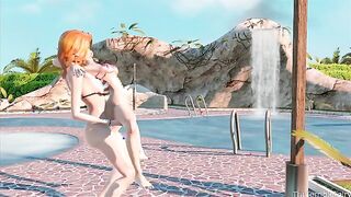 Normal Day at the Pool - Petite blonde rides futa redhead's big cock