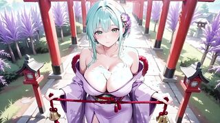 Purple Kimono Princess! Can't treat the moisture under the crimson Torii gate.