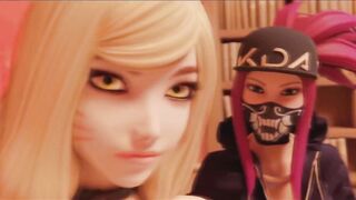Ahri and Akali measure their vaginas – prefer who's nicer LOL Anime porn animation