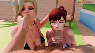Nudist Beach Anal Threesome with Mercy and D-VA (Hot 3D Gameplay) 60 Fps