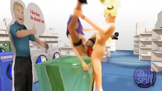 Mrs. Doe Tornado At The Depot - 3D lesbians have dildo sex on washing machine