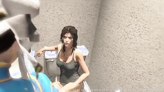 Dicks on Train - Lara Croft sucks futanari Chun Li's dick on train