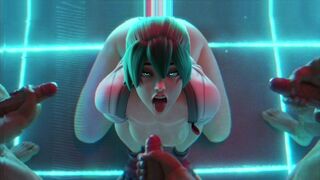 Face Fucking Time - Overwatch Kiriko gangbanged in hallway