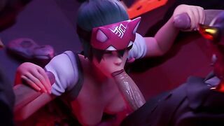 Face Fucking Time - Overwatch Kiriko gangbanged in hallway