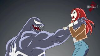 Venom face fucks Mary Jane and puts a huge load of cum down her throat
