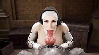 Nun cowgirl rides a werewolf, drains his balls and swallows