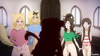 Sofi and Beleth 4ever - Catgirl is gangbanged by cartoon futanari girls