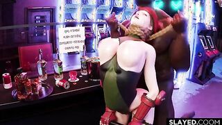 Street Fighter Cammy gets rough black dicking at the arcade