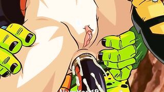 Dragonball Cell rough anal fucks Android 18 with his tail