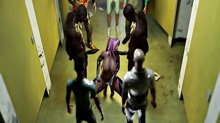 Outdoor's Hell Knight - Demon hunter Ingrid gets roughly gangbanged by BBCs in bathroom