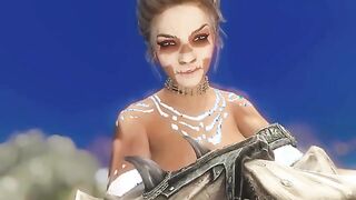 Tribal chieftain gets her tattooed body fucked doggy style on the beach