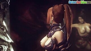 Kunoichi 2 - Animated red tentacles wrap up some human titties and squeeze