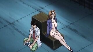 Submissive girl is tied up fucked in front of a window while pervy milf watches