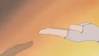 Busty hentai servant gets on her knees to suck dick then ride with her pussy