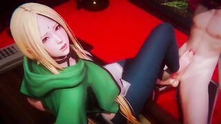 Busty Tsunade gets on her knees and sucks a big cock