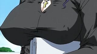 Busty anime girl with big tits gets gangbanged in her hairy pussy and mouth