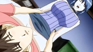 Busty mature anime woman gives a lusty boobjob in the woods