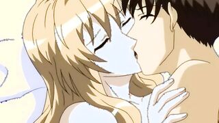 Busty mature anime woman gives a lusty boobjob in the woods