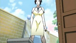 Dirty anime housewife sticks a dildo up her pussy and asshole while masturbating