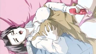 Dirty anime housewife sticks a dildo up her pussy and asshole while masturbating