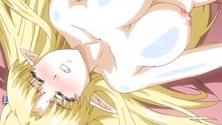 Elf no Futago Hime - Busty blonde elf gets on her knees sucking cock and swallowing hot sp