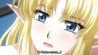 Elf no Futago Hime - Busty blonde elf gets on her knees sucking cock and swallowing hot sp